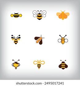 Creative honey bee set modern logo. Unique color transitions. Corporate company and ecology-nature icon set. vector