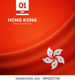 Creative Hong Kong flag on fabric texture. Vintage style establishment day background