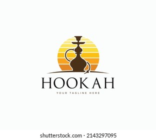 Creative Hookah Bar Logo Design. Best Shisha Logo Vector.