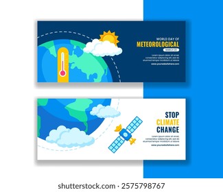Creative Horizontal Banner Template for World Meteorological Day in Flat Style
