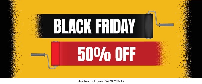Plantilla Horizontal creativa del Anuncio del viernes negro para los descuentos de la venta del Producto, ofertas al por menor de las compras, anuncios de la publicidad, ofertas especiales, con diseño realista de la ilustración del pincel de la pintura