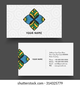Creative horizontal business card or visiting card with floral design.