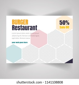 Creative Horizontal Flyer design. Modern Food and Restaurant brochure template. advertisement, presentation, magazine page. a4 size vector illustration. EPS 10
