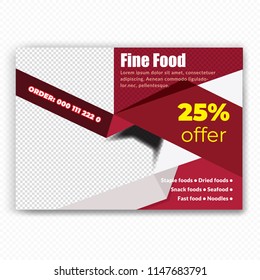 Creative Horizontal Flyer design. Modern Food and Restaurant brochure template. advertisement, presentation, magazine page. a4 size vector illustration. EPS 10