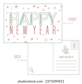 Creative horizontal postcard idea in thin line style. Easy to create your own postcards. New year card design with custom typography. Editable vector illustration isolated on a white background.