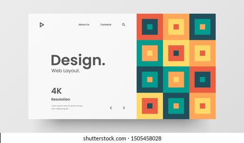 Creative horizontal website screen part for responsive web design project development. Abstract geometric pattern banner layout mock up. Corporate landing page block vector illustration template.