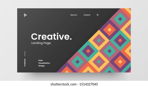 Creative horizontal website screen part for responsive web design project development. Abstract geometric pattern banner layout mock up. Corporate landing page block vector illustration template.