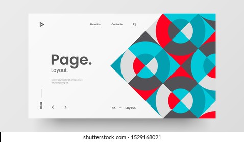 Creative horizontal website screen part for responsive web design project development. Abstract geometric pattern banner layout mock up. Corporate landing page block vector illustration template.