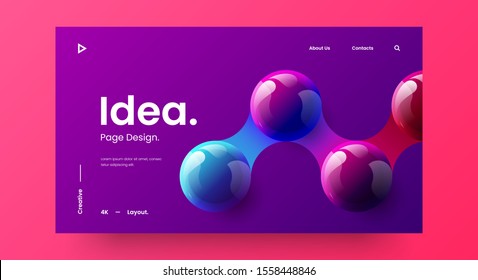 Creative horizontal website screen part for responsive web design project development. 3D colorful balls geometric banner layout mock up. Corporate landing page block vector illustration template.