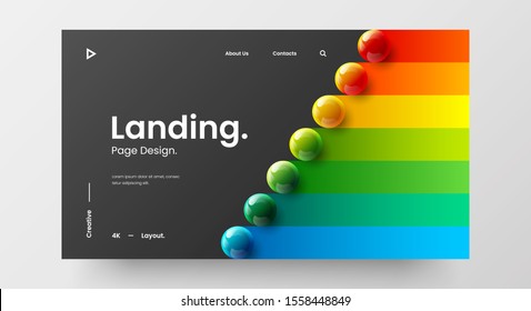 Creative horizontal website screen part for responsive web design project development. 3D colorful balls geometric banner layout mock up. Corporate landing page block vector illustration template.