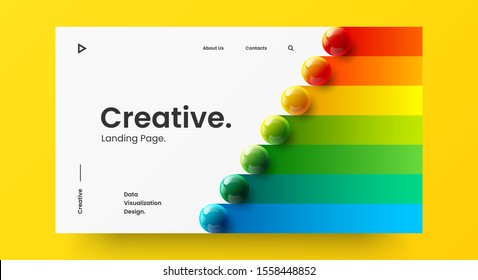 Creative Horizontal Website Screen Part For Responsive Web Design Project Development. 3D Colorful Balls Geometric Banner Layout Mock Up. Corporate Landing Page Block Vector Illustration Template.