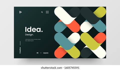 Creative horizontal website screen part for responsive web design project development. Abstract geometric pattern banner layout mock up. Corporate landing page block vector illustration template.