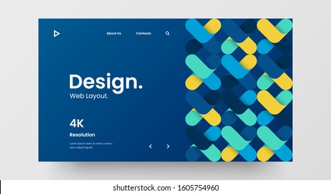 Creative horizontal website screen part for responsive web design project development. Abstract geometric pattern banner layout mock up. Corporate landing page block vector illustration template.