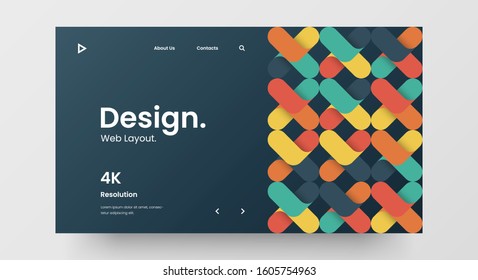 Creative horizontal website screen part for responsive web design project development. Abstract geometric pattern banner layout mock up. Corporate landing page block vector illustration template.