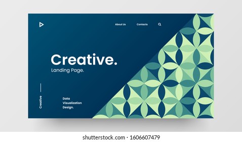 Creative horizontal website screen part for responsive web design project development. Abstract geometric pattern banner layout mock up. Corporate landing page block vector illustration template.