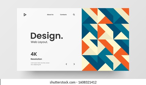 Creative horizontal website screen part for responsive web design project development. Abstract geometric pattern banner layout mock up. Corporate landing page block vector illustration template.