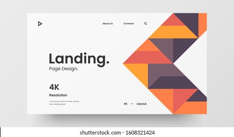 Creative horizontal website screen part for responsive web design project development. Abstract geometric pattern banner layout mock up. Corporate landing page block vector illustration template.