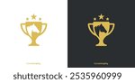 Creative Horse Champion Logo. Horse Shoes and Trophy with Vintage Label Style, Stamp, Emblem Retro Hipster. Horse League Logo Icon Symbol Vector Design Template.