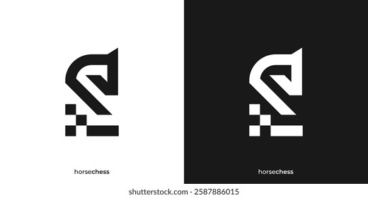 Creative Horse Chess Logo. Knight Horse and Chess Board Graphic Icon. Strategy Game Logo Design Template.