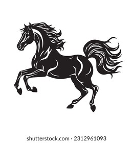 Símbolo creativo de logotipo elegante para caballos, proyector de ilusión con fondo blanco. Logo, estilo de icono. Negro y blanco