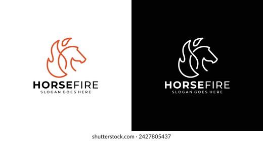 Creative Horse Fire Logo. Horse Head and Fire with Linear Outline Style. Burn Horse Logo Icon Symbol Vector Design Template.