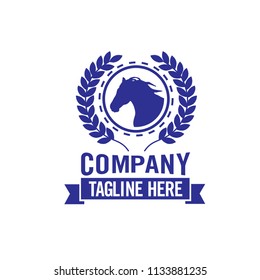 creative horse head with leaf around background logo