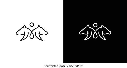 Creative Horse Logo. Horse and Sun with Linear Outline Style. Horse People Logo Icon Symbol Vector Design Template.