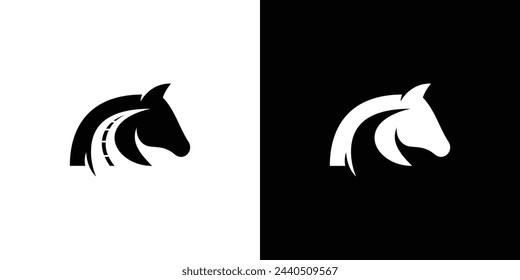 Creative Horse Way Logo. Horse Head and Way, Journey, Road with Minimalist Style. Horse Logo Icon Symbol Vector Design Inspiration.