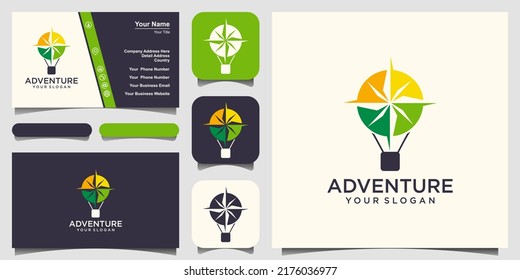 Creative hot air balloon with compass vector logo template.