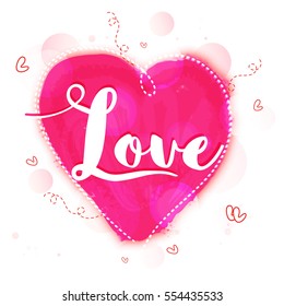 Creative Hot Air Balloon with Heart made by abstract brush stroke for Happy Valentine's Day Celebration.