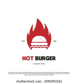 Creative hot burger logo design. burger with fire vector