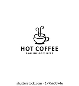 Creative hot Coffee cup logo design Vector sign illustration template