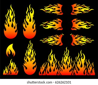 Creative hot fire flame design elements collection isolated