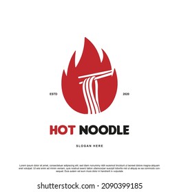 Creative hot noodle logo design. Noodle and fire vector