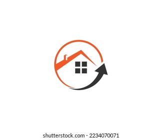 Creative House And Arrow Logo Design Template Symbol Vector Icon.