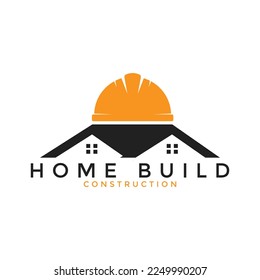 creative house building logo design, builder helmet with house logo concept, simple and clean logo, building real estate repair vector template