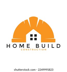 creative house building logo design, builder helmet with house logo concept, simple and clean logo, building real estate repair vector template