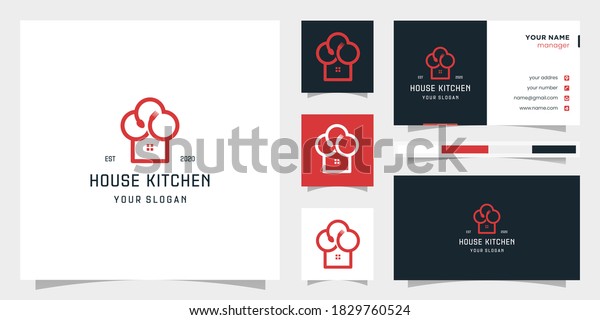 creative house and chef hat kitchen. logo and\
business card. Vector\
Premium