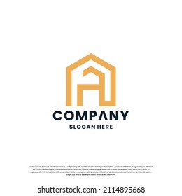 creative house combine with letter A logo design monogram