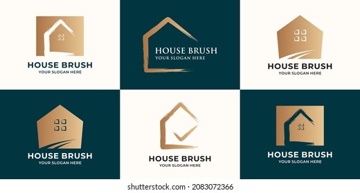 creative house combined with brush stroke logo concept
