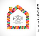 Creative house decoration with colorful abstract ribbons. Global colors - easy to change.