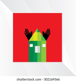 creative house door with hand care vector 