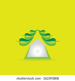 creative house with green leaf vector illustration