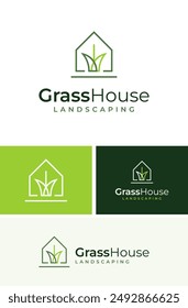 Creative House Home Grass Landscape Lawn Yard Park Care Logo Design Branding Template