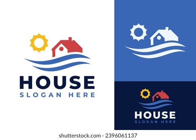Creative House Home Lake Ocean Wave Solar Sun Logo Design Branding Template