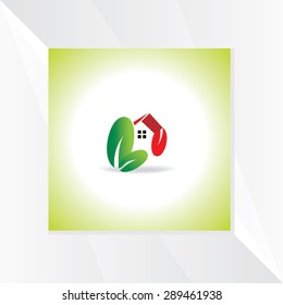 creative house icon vector with leaf 