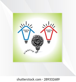 creative house idea concept with bulb vector illustration 