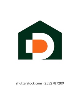 The "Creative House with Letter D" logo design combines the concept of home and innovation through the clever integration of the letter "D" within a house shape.