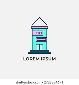 Creative house logo with abstract building design in a flat and colorful style. Suitable for architecture, property development, real estate, and construction branding.