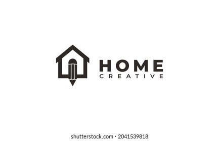 Creative House Logo. Pencil Combined with Home Icon Vector Illustration